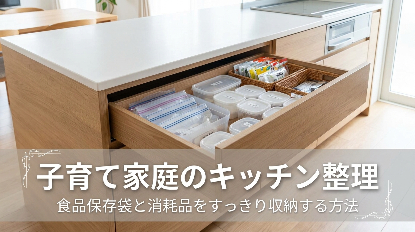 子育て家庭のキッチン整理|食品保存袋と消耗品をすっきり収納する方法