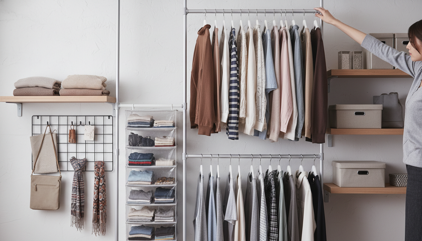 【具体例①】壁面・突っ張り棒を活用した省スペース収納術