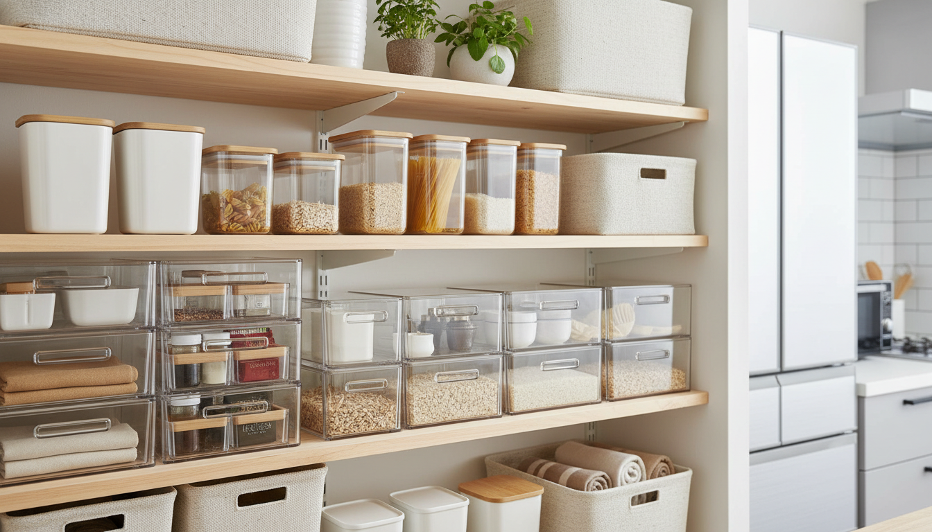 パントリー収納アイデア①：無印良品のアイテムを活用する