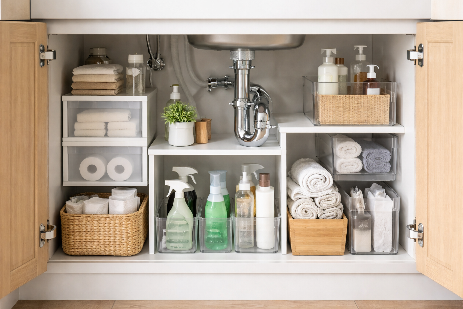 排水パイプを避けて「仕切る」のが収納成功のゴール！