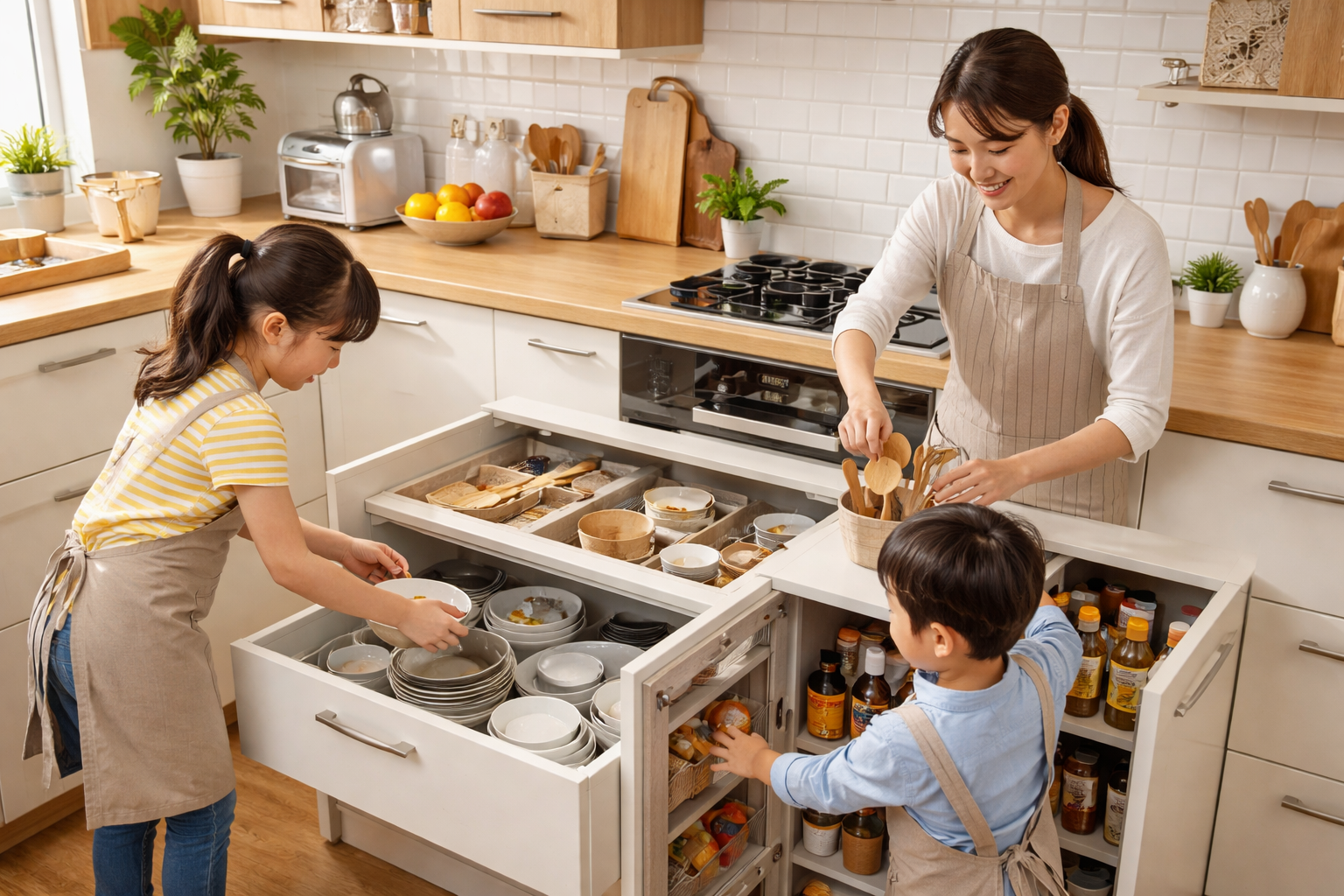 子どもがお手伝いしやすいキッチン収納の黄金ルールは「目線と役割」